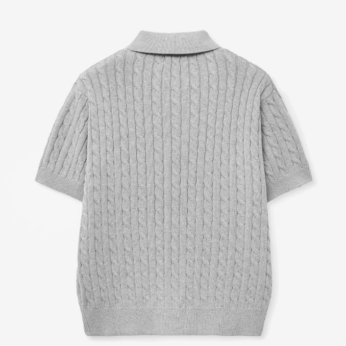 [BUNJANG] Minav X Kang Stylist Soft Cotton Cable Collar Knit - Gray / [미나브X깡스타일리스트] 소프트코튼 케이블 카라 니트 [그레이]