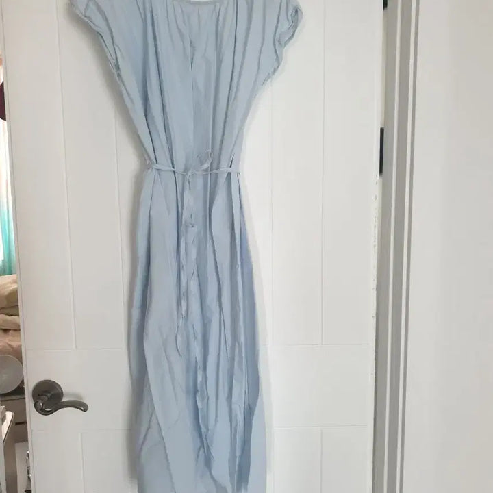 [BUNJANG] Sky Blue Linen Dress + Cardigan Set (2 Items) / (오늘특가) 하늘색 원피스+가디건 2종