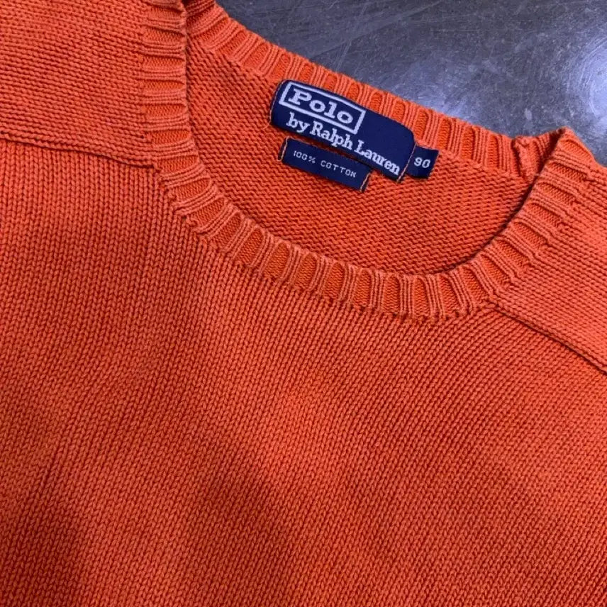 [BUNJANG] Polo Ralph Lauren Classic Knit Sweater Orange Size 90 / 폴로 랄프로렌 클래식 니트 스웨터 오렌지 90