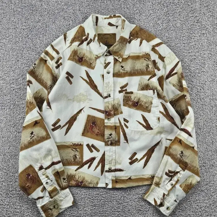 [BUNJANG] Outdoor Life Custom Cropped Shirt Country Art Pattern (M) / 아웃도어 라이프 셔츠 크롭 커스텀 ( M ) / 12052