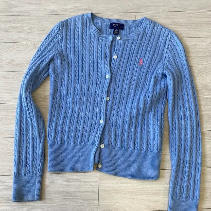 [BUNJANG] Polo Ralph Lauren Cable Knit Cardigan Blue (8-10 Years) / 폴로 랄프로렌 케이블 니트 가디건 블루(8-10세)