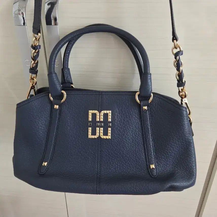 [BUNJANG] Daks Navy DD Logo Leather Tote Bag / 닥스 네이비 DD로고 가죽 토트백