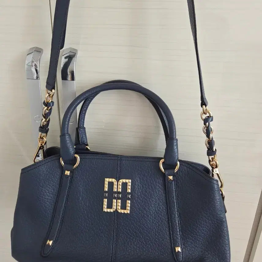 [BUNJANG] Daks Navy DD Logo Leather Tote Bag / 닥스 네이비 DD로고 가죽 토트백