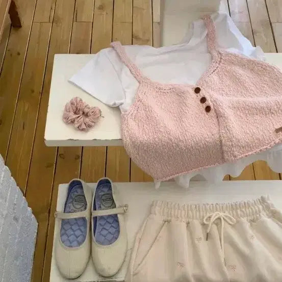[BUNJANG] Handmade Knit Bustier Baby Pink / 핸드메이드 니트 뷔스티에 베이비핑크