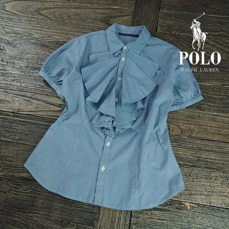 [BUNJANG] Polo Ralph Lauren Ruffle Stripe Short Sleeve Blouse (Women&