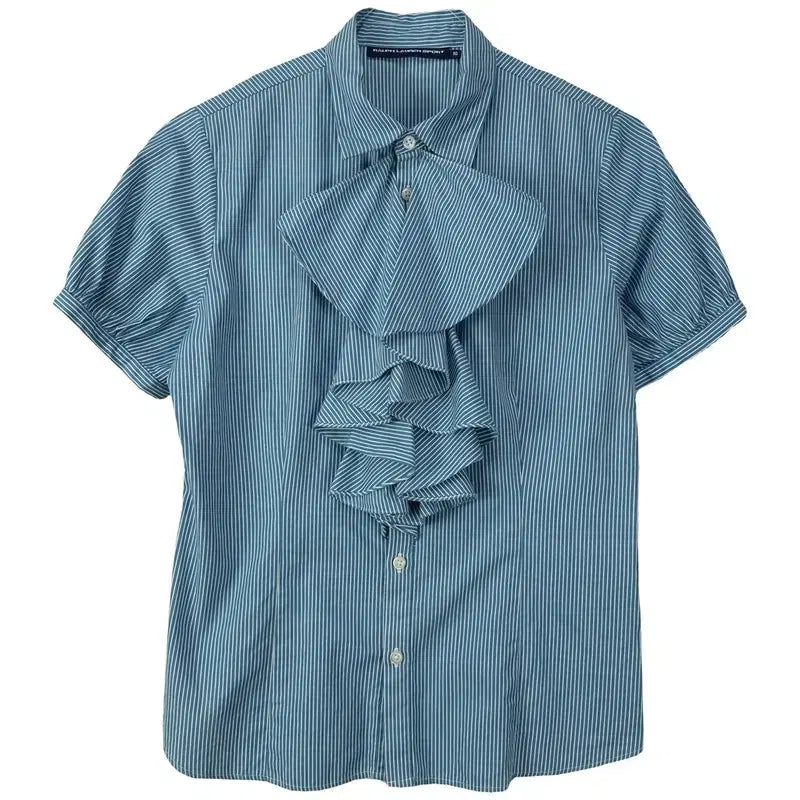 [BUNJANG] Polo Ralph Lauren Ruffle Stripe Short Sleeve Blouse (Women&