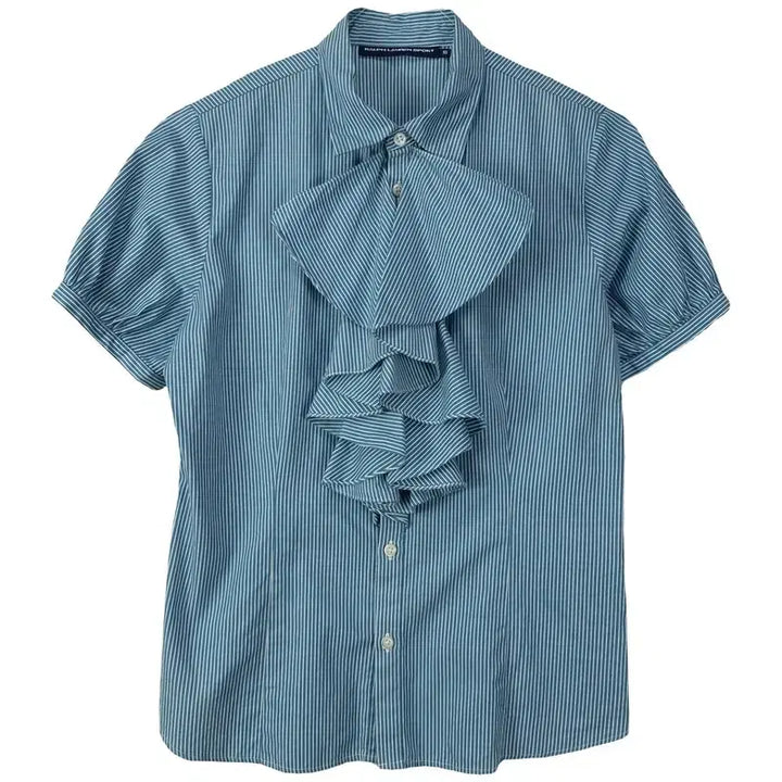 [BUNJANG] Polo Ralph Lauren Ruffle Stripe Short Sleeve Blouse (Women&