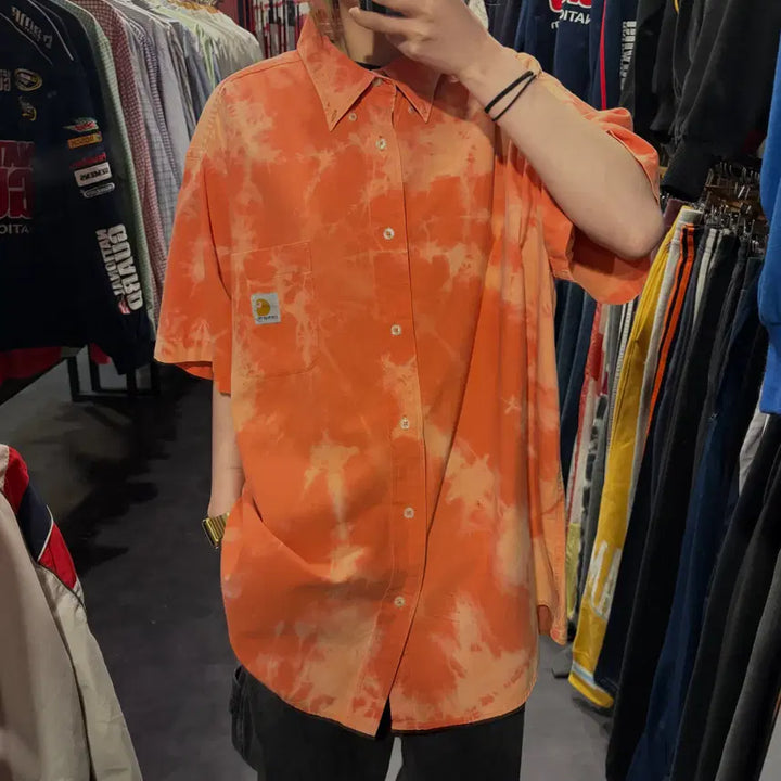 [BUNJANG] Carhartt Tie-Dye Short Sleeve Shirt Orange / 칼하트 타이다이 반팔 셔츠 오렌지