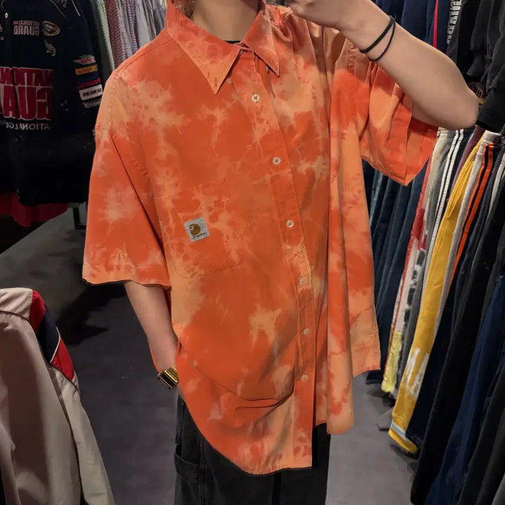 [BUNJANG] Carhartt Tie-Dye Short Sleeve Shirt Orange / 칼하트 타이다이 반팔 셔츠 오렌지