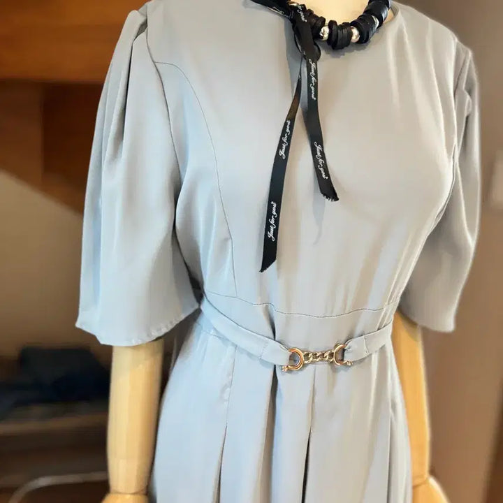 [BUNJANG] Cindi Belt Long Dress Sky Blue / 벨트 롱 원피스 하늘색. 신디