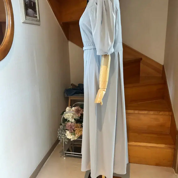 [BUNJANG] Cindi Belt Long Dress Sky Blue / 벨트 롱 원피스 하늘색. 신디