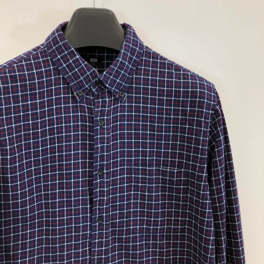 [BUNJANG] Uniqlo Button-Down Check Shirt Navy L / 유니클로 버튼다운 체크셔츠 L 네이비