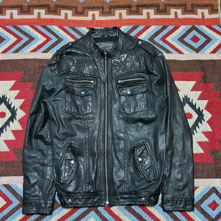 [BUNJANG] Vintage Lambskin Leather Cafe Racer Jacket Multi-Pocket / 105-110) 빈티지 램스킨 양가죽 멀티포켓 카페레이서 가죽자켓