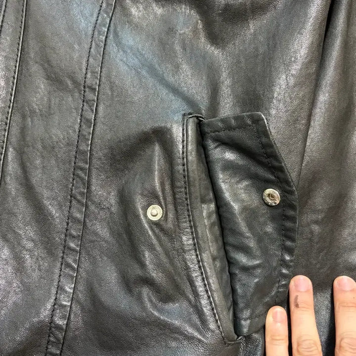 [BUNJANG] Vintage Lambskin Leather Cafe Racer Jacket Multi-Pocket / 105-110) 빈티지 램스킨 양가죽 멀티포켓 카페레이서 가죽자켓
