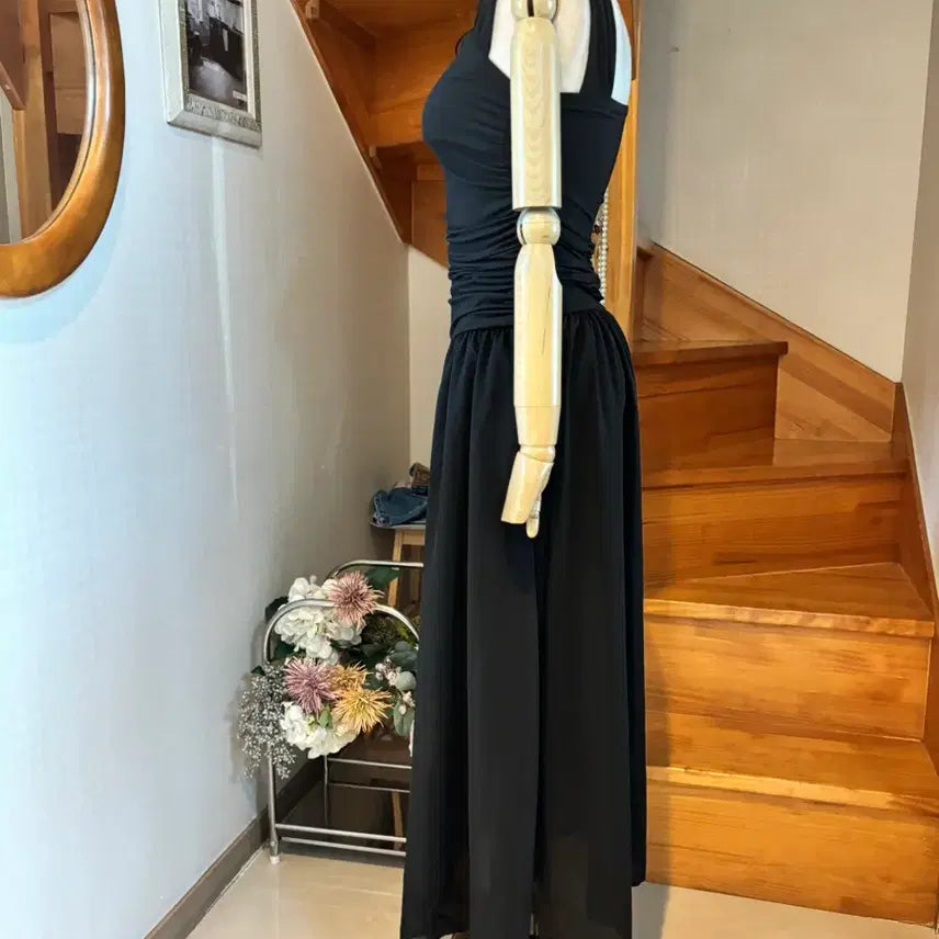 [BUNJANG] Black Long Shirring Square Neck Dress / 블랙 롱 원피스