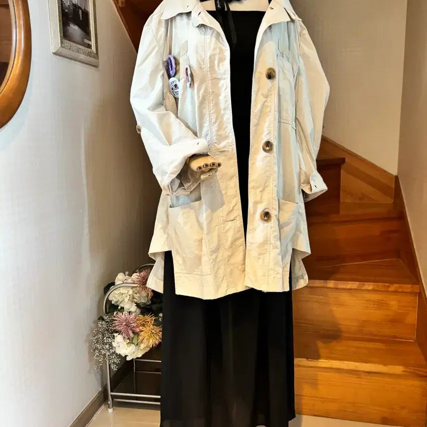 [BUNJANG] Beige Trench Coat Soft Fabric / 베이지색 트렌치 코트. 소프트오브 패브릭