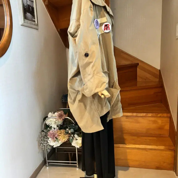 [BUNJANG] Beige Military Style Long Jacket / 베이지색 야상형 롱 자켓