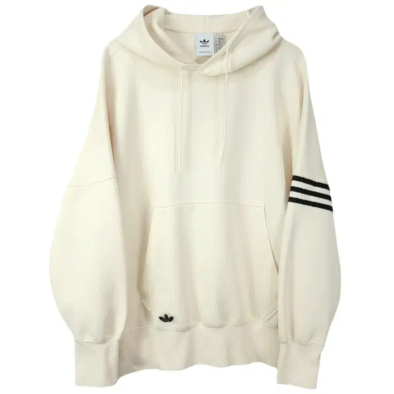 [BUNJANG] Adidas 3-Stripes Sleeve Oversized Hoodie Cream / 아디다스 삼선 완장 오버핏 후드티 크림 M20325
