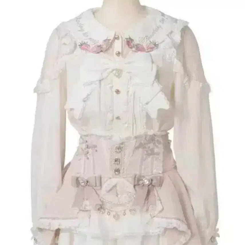 [SOLD OUT] 리즈리사 딸기 자수 블라우스 화이트 양산형지뢰계마즈노에미