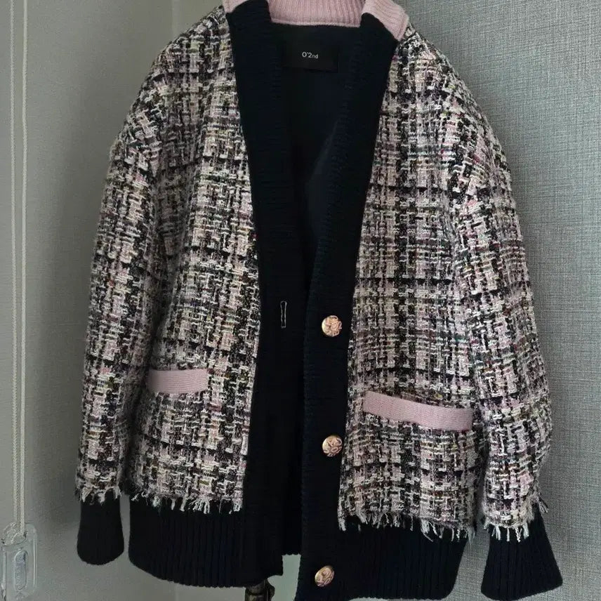 [BUNJANG] Ozsecon Pink Tweed Cardigan / 오즈세컨 핑크 트위드 가디건
