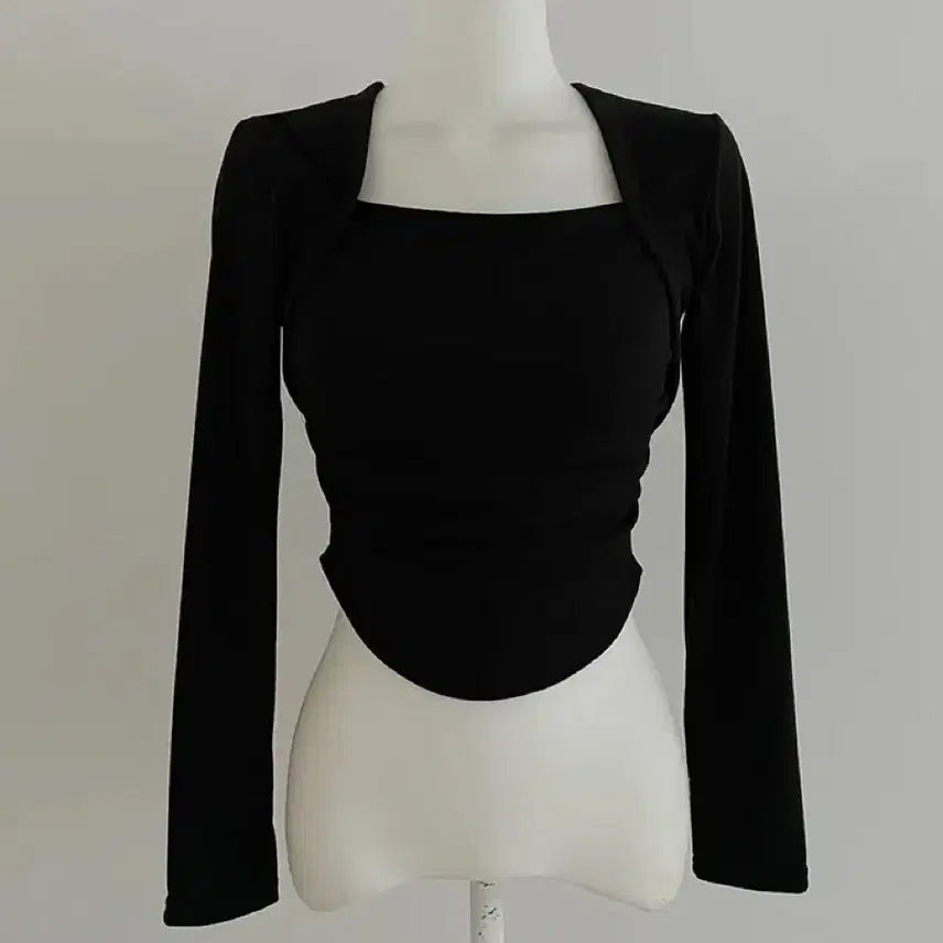 [BUNJANG] Square Neck Shirring Bolero T-shirt / 에이블리 스퀘어넥 셔링 볼레로 티셔츠