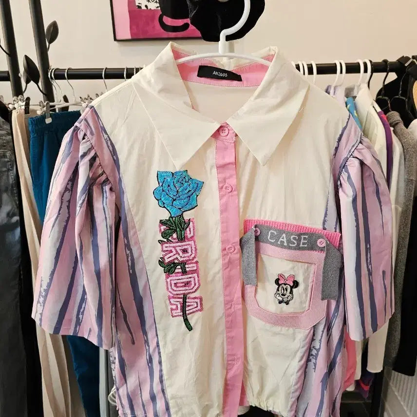[BUNJANG] AMIGOS Minnie Mouse Short Sleeve Blouse &amp; Shorts Set / AMIGOS 미니마우스 반팔 블라우스 반바지 세트