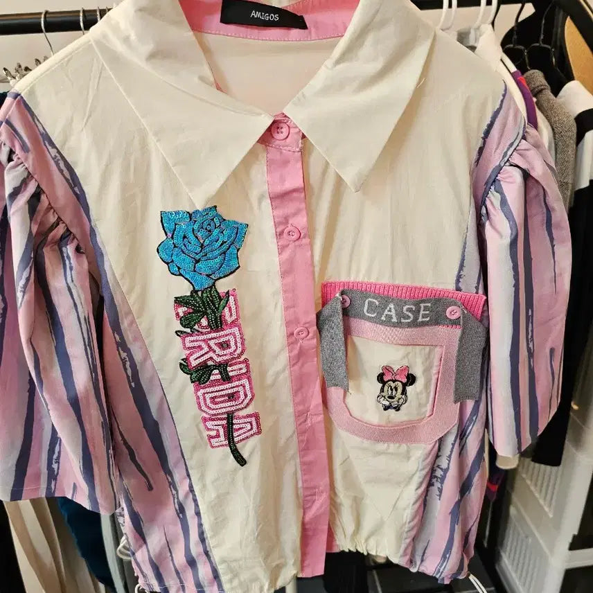 [BUNJANG] AMIGOS Minnie Mouse Short Sleeve Blouse &amp; Shorts Set / AMIGOS 미니마우스 반팔 블라우스 반바지 세트
