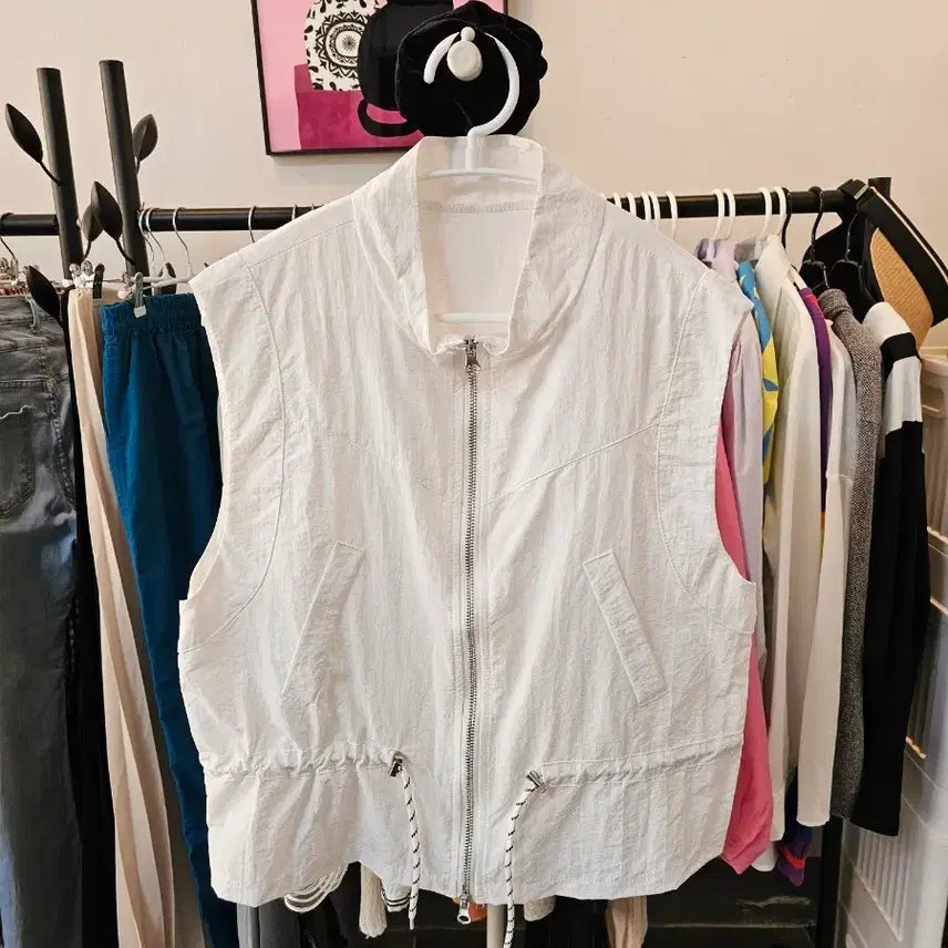 [BUNJANG] White Zip-Up Vest and Shorts Set (Free Size) / 화이트 집업 조끼 Free 사이즈 반바지 세트