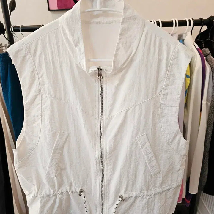 [BUNJANG] White Zip-Up Vest and Shorts Set (Free Size) / 화이트 집업 조끼 Free 사이즈 반바지 세트