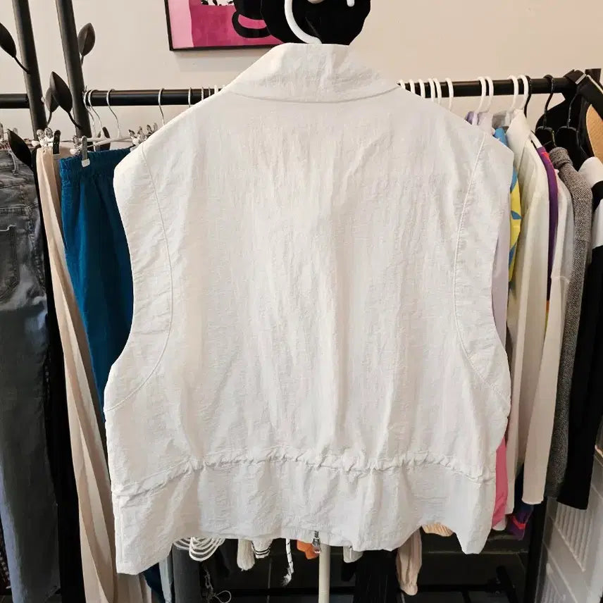 [BUNJANG] White Zip-Up Vest and Shorts Set (Free Size) / 화이트 집업 조끼 Free 사이즈 반바지 세트