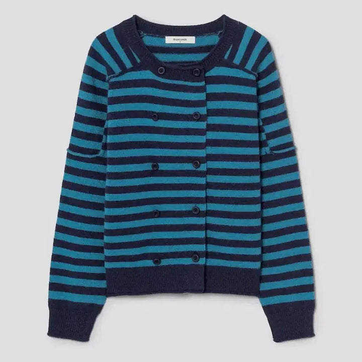 [BUNJANG] 8 Seconds Double Button Stripe Cardigan Blue / 에잇세컨즈 더블버튼 가디건 스트라이프 블루 무신사