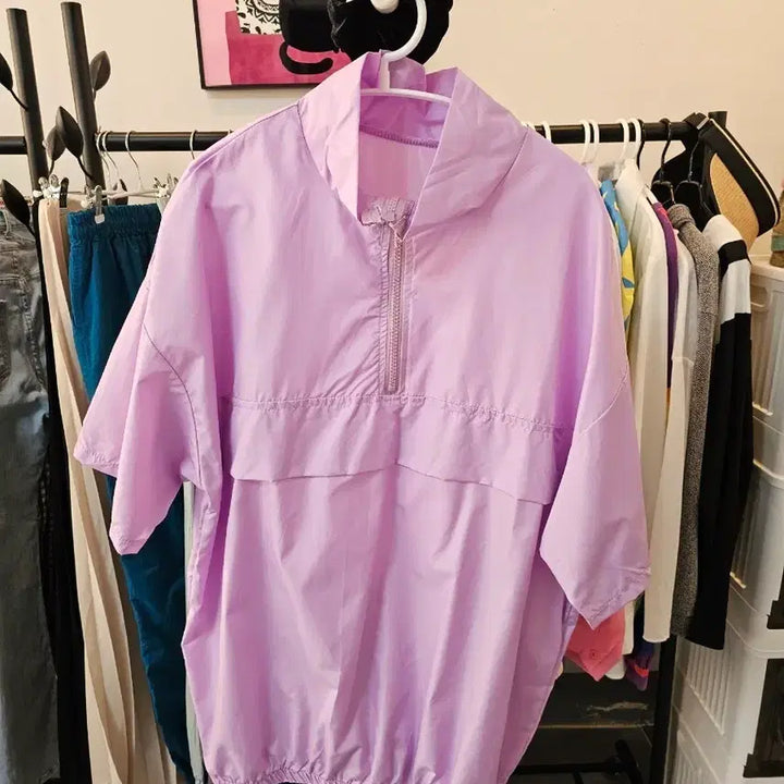 [BUNJANG] Lavender Anorak Short Sleeve Windbreaker Shorts Set / 라벤더 아노락 반팔 바람막이 반바지 세트