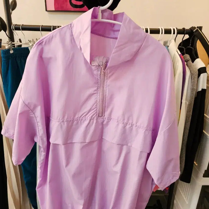 [BUNJANG] Lavender Anorak Short Sleeve Windbreaker Shorts Set / 라벤더 아노락 반팔 바람막이 반바지 세트