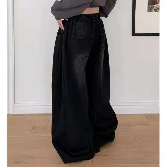 [BUNJANG] Wide Banding Denim Black Jeans / 새상품) 통통 밴딩 와이드 데님 흑청