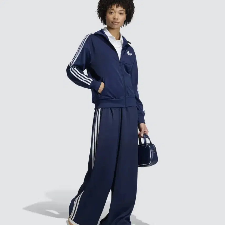 [BUNJANG] Satin Wide Leg Track Pants - Night Indigo/White / 새틴 와이드 레그 트랙 팬츠 - 나이트인디고:화이트 / KQ6543 36