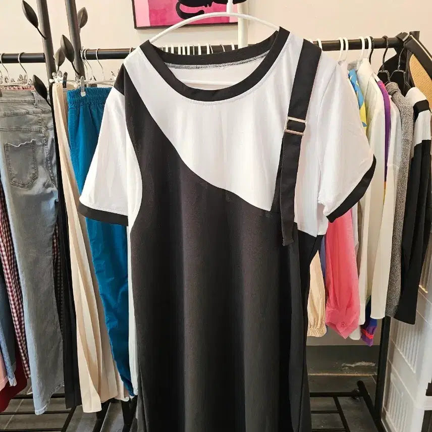[BUNJANG] Colorblock Long Dress Black/White / 배색 롱 원피스 블랙/화이트