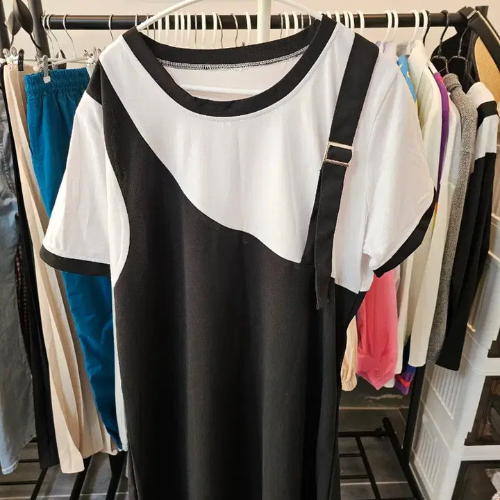 [BUNJANG] Colorblock Long Dress Black/White / 배색 롱 원피스 블랙/화이트