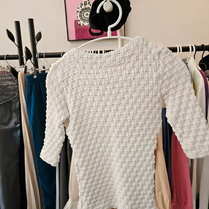 [BUNJANG] White Shirring Blouse 7-Sleeve / 화이트 셔링 블라우스 7부