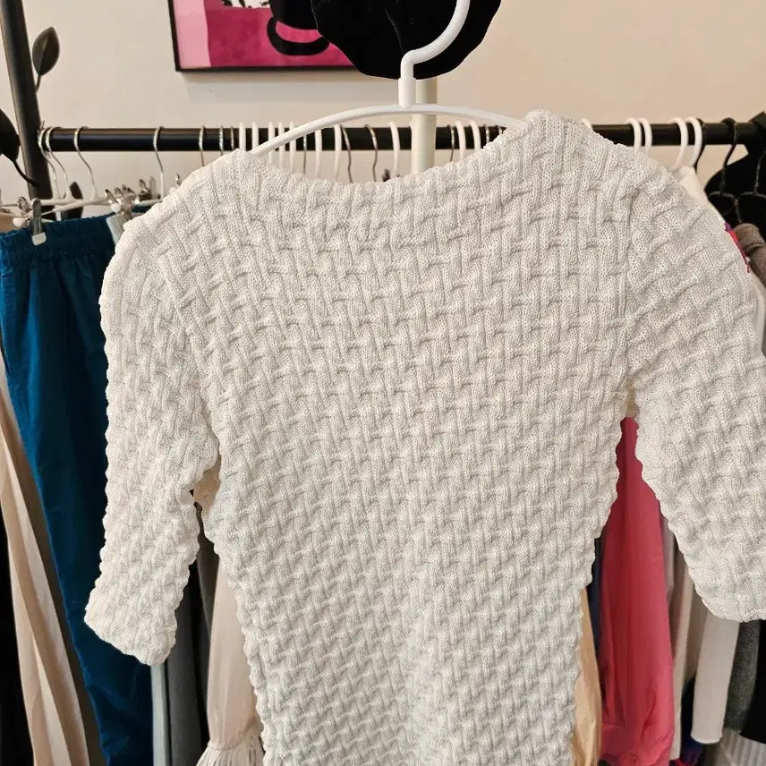 [BUNJANG] White Shirring Blouse 7-Sleeve / 화이트 셔링 블라우스 7부