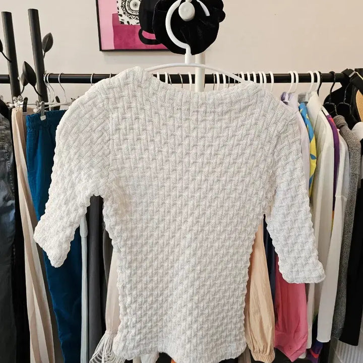 [BUNJANG] White Shirring Blouse 7-Sleeve / 화이트 셔링 블라우스 7부