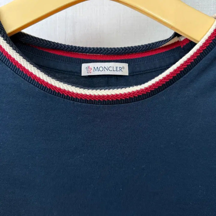 [BUNJANG] Moncler Tricolor Neck T-Shirt Navy XL / 몽클레르 네이비 트리컬러 넥 티셔츠 -XL