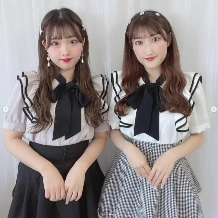 [BUNJANG] Eblin Ribbon Frill Short Sleeve Blouse with Bowtie / 에블린 리본 프릴 반팔블라우스 보우타이 양산형버블즈스나이델계로지타피움