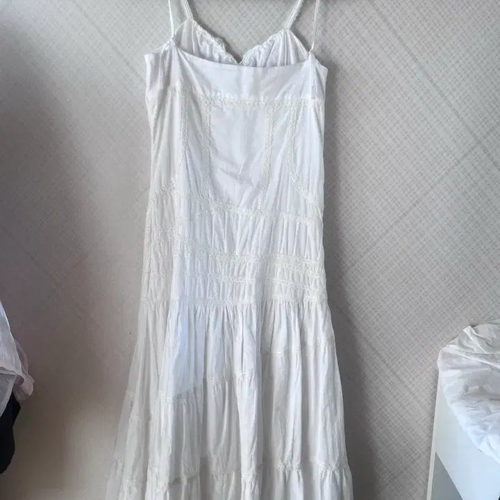 [BUNJANG] White Lace Tiered Long Dress - Size S / 화이트 레이스 캉캉 롱 원피스 S