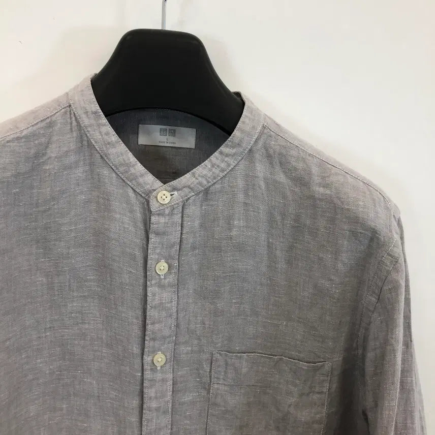 [BUNJANG] Uniqlo Linen 100% Henley Neck Shirt - Size L / 유니클로 헨리넥 린넨100% 셔츠 L