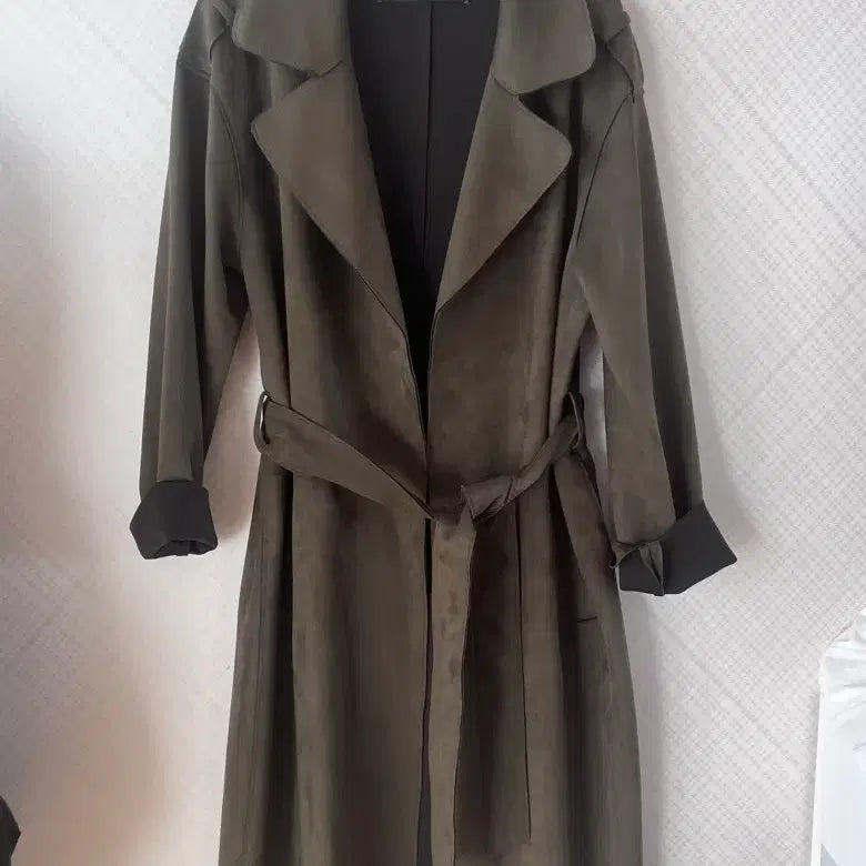 [BUNJANG] Zara Suede Long Trench Coat Khaki / 자라 스웨이드 롱 트렌치 코트 카키