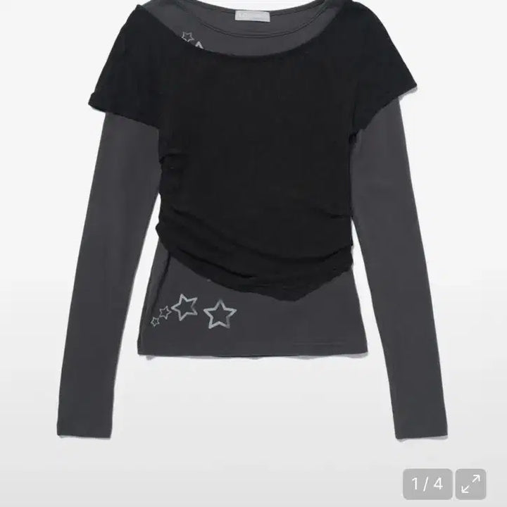 [BUNJANG] HugYourSkin Layered Star T-Shirt Charcoal / 허그유어스킨 레이어드 스타 티셔츠 차콜