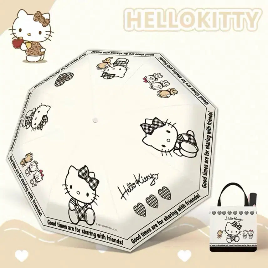 [BUNJANG] Sanrio Hello Kitty Black Check Mini Bag Automatic Umbrella / 산리오헬로키티우산 블랙체크 헬로키티미니가방 자동우산