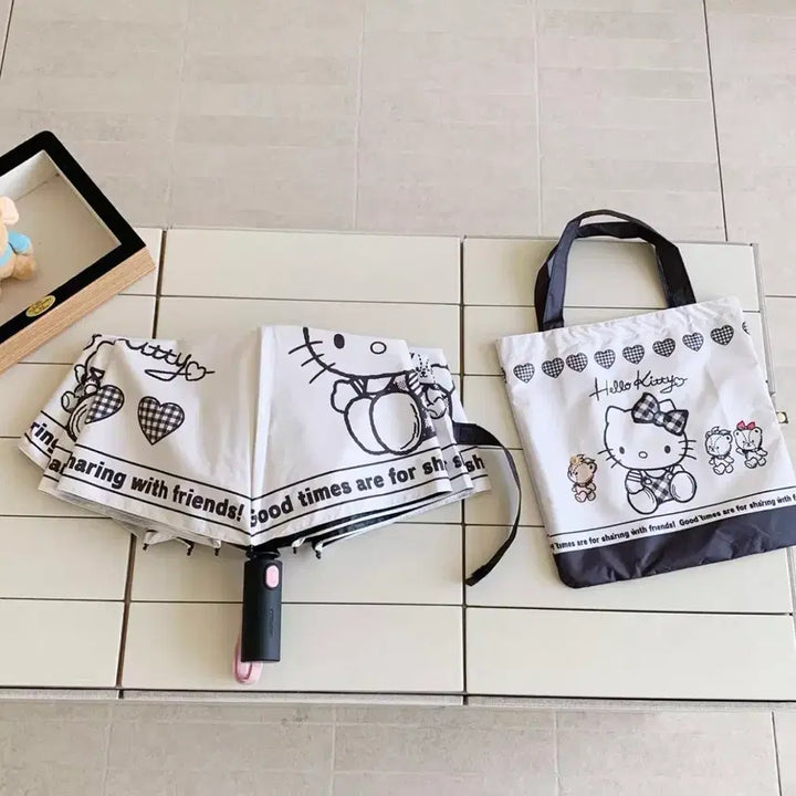 [BUNJANG] Sanrio Hello Kitty Black Check Mini Bag Automatic Umbrella / 산리오헬로키티우산 블랙체크 헬로키티미니가방 자동우산