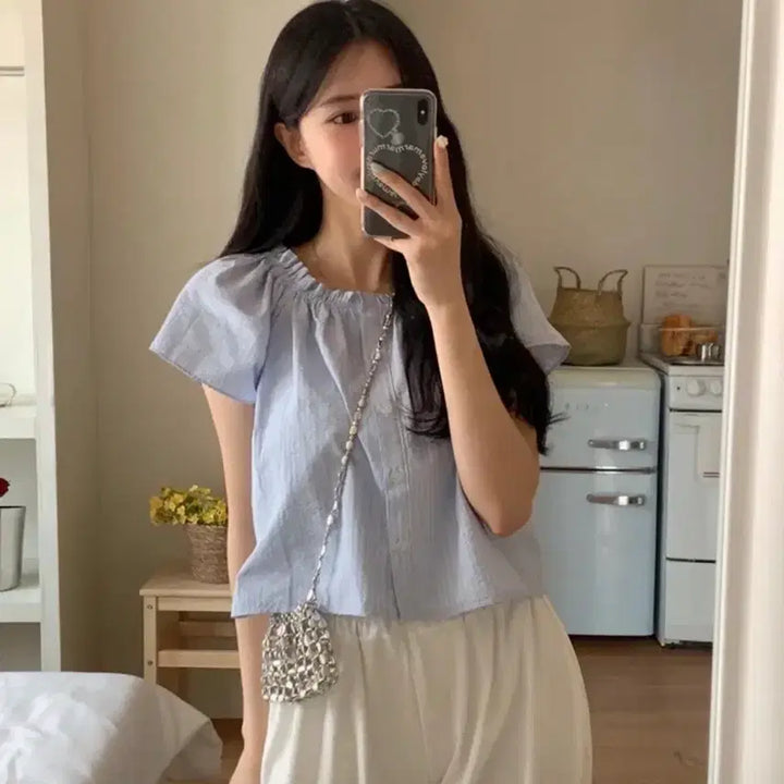[BUNJANG] Aden Able Seersucker Banding Blouse / 에이딘에이블 시어서커 밴딩 블라우스