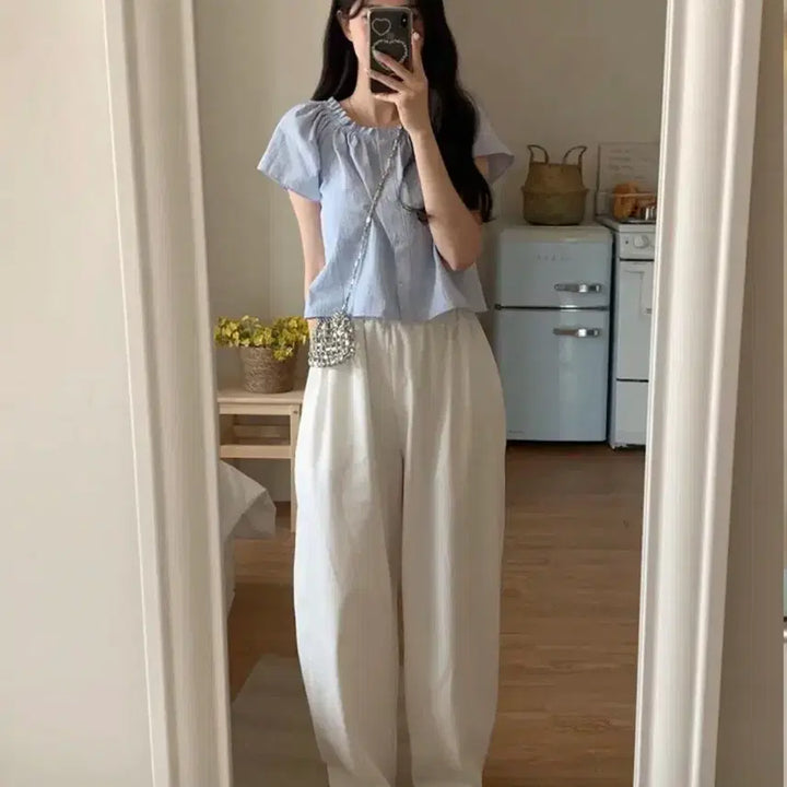 [BUNJANG] Aden Able Seersucker Banding Blouse / 에이딘에이블 시어서커 밴딩 블라우스